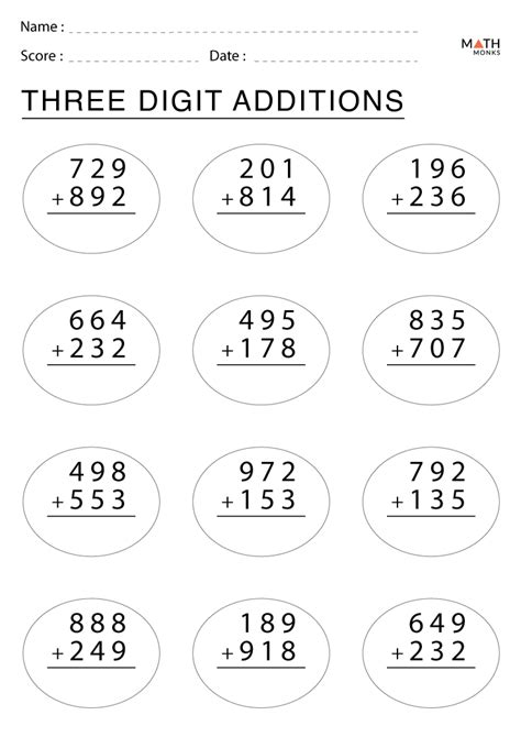 adding 3 digit numbers worksheet|Addition Worksheets (3.
